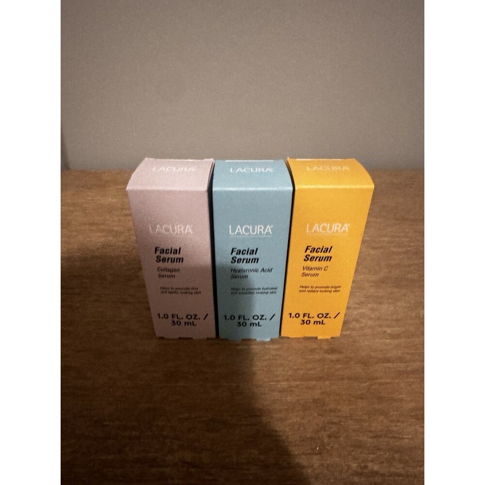 Lacura Facial Serum Set of 3 Collagen Hyaluronic Acid Vitamin C 1 oz, New In Box